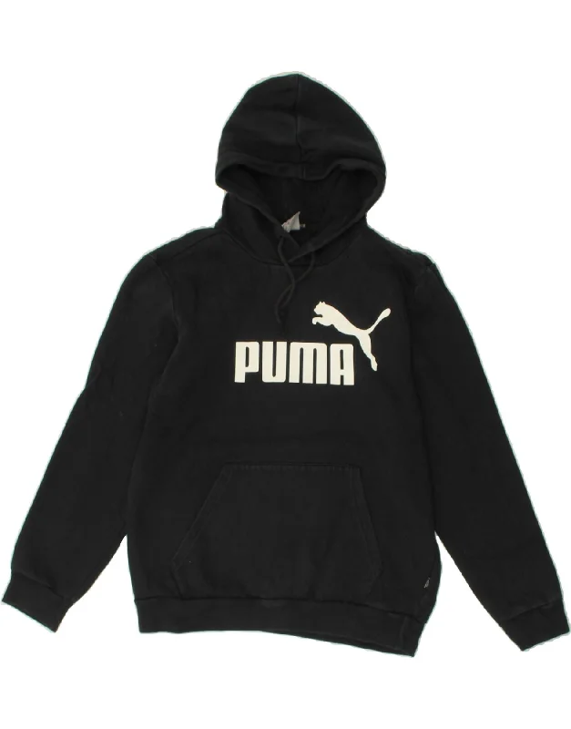 PUMA Womens Graphic Hoodie Jumper UK 10 Small Black Polyester Hoodie with Hem Elastic Stretchable Comfortable