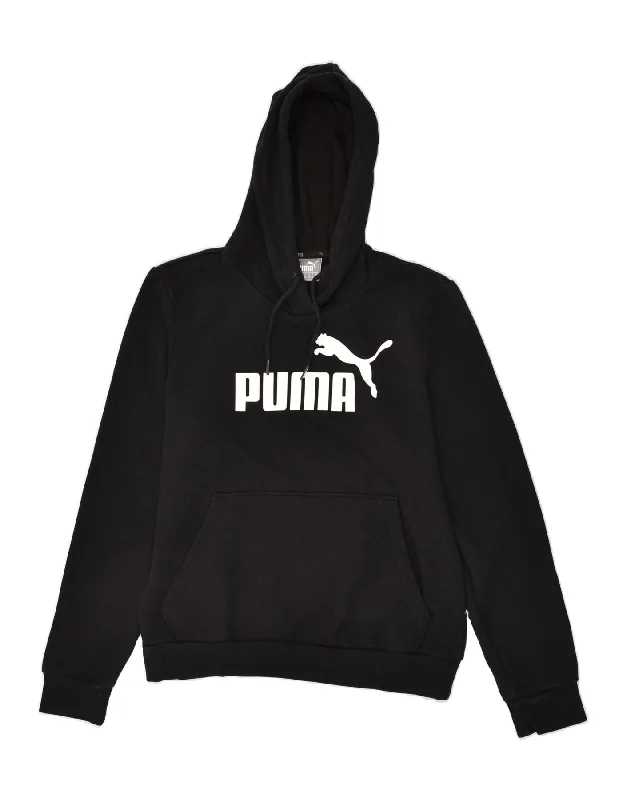 PUMA Womens Graphic Hoodie Jumper UK 12 Medium Black Polyester Hoodie with Half-Zip Sporty Casual