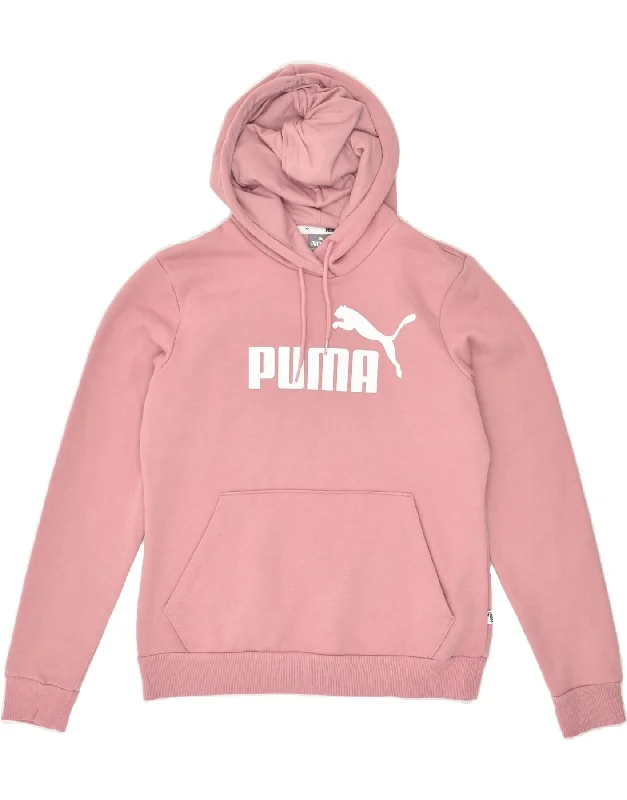 PUMA Womens Graphic Hoodie Jumper UK 12  Medium Pink Cotton Hoodie with Contrast Stitching Detailed Premium