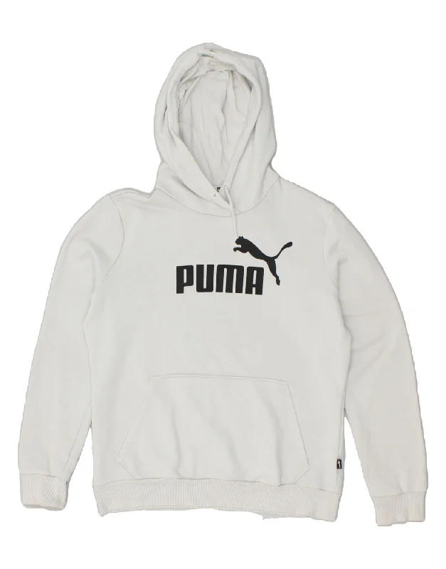 PUMA Womens Graphic Hoodie Jumper UK 14 Medium Grey Cotton Hoodie with Slit Hem Functional Movement