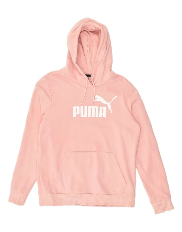 PUMA Womens Graphic Hoodie Jumper UK 16 Large Pink Cotton Hoodie with Thumb Holes Functional Cozy