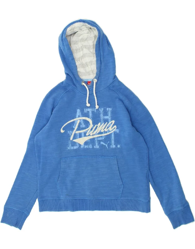 PUMA Womens Graphic Hoodie Jumper UK 18 XL Blue Cotton Hoodie with Set-In Sleeves Structured Classic