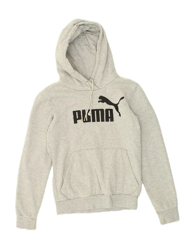 PUMA Womens Graphic Hoodie Jumper UK  8 Small Grey Cotton Hoodie with Longline Fit Extended Stylish