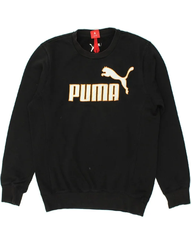 PUMA Womens Graphic Sweatshirt Jumper UK 10 Small Black Cotton Hoodie Jacket Zipper Layering