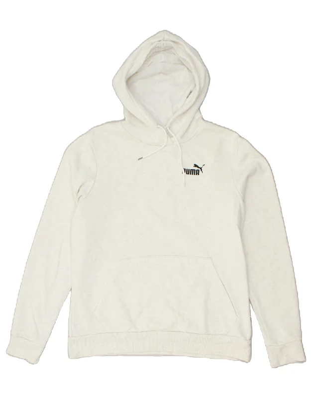 PUMA Womens Hoodie Jumper UK 16 Large Off White Cotton Hoodie with Toggle Buttons Decorative Unique