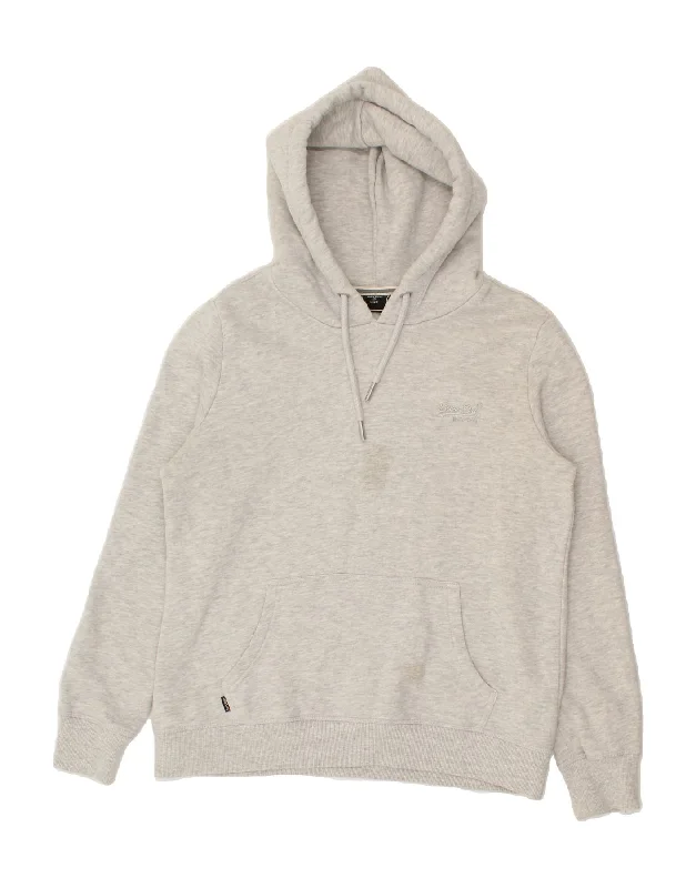 SUPERDRY Womens Hoodie Jumper UK 14 Medium Grey Cotton Hoodie with Double Zipper Versatile Adjustable