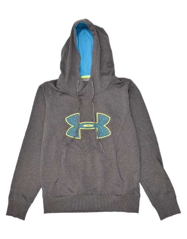 UNDER ARMOUR Womens Cold Gear Graphic Hoodie Jumper UK 10 Small Grey Hoodie with Elastic Cuffs Stretchable Comfortable