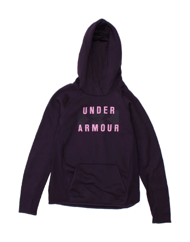 UNDER ARMOUR Womens Cold Gear Graphic Hoodie Jumper UK 10 Small Purple Hoodie with Oversized Fit Loose Comfortable