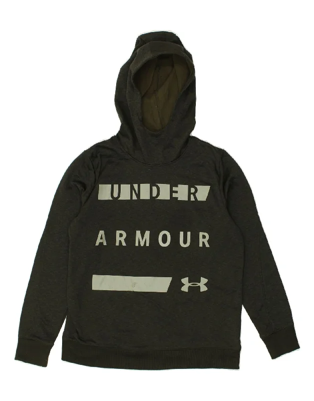 UNDER ARMOUR Womens Cold Gear Graphic Hoodie Jumper UK 14 Medium Green Hoodie with Camouflage Military Edgy