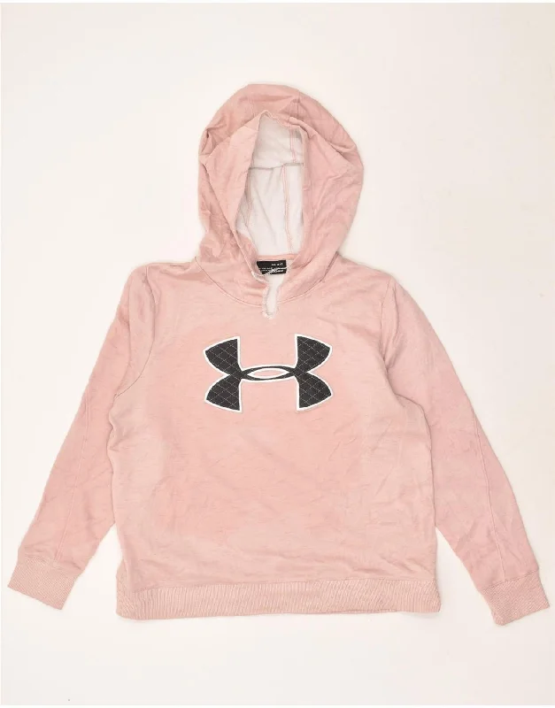 UNDER ARMOUR Womens Cold Gear Graphic Hoodie Jumper UK 16 Large Pink Hoodie with Hem Detail Decorative Unique