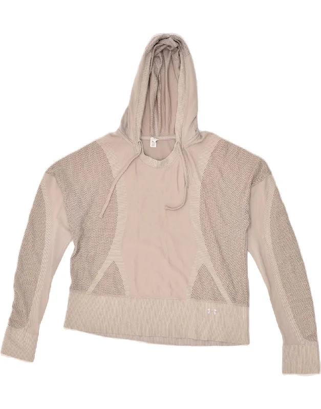 UNDER ARMOUR Womens Crop Hoodie Jumper UK 14 Medium Beige Spotted Hoodie with Turtle Neck Cozy Winter