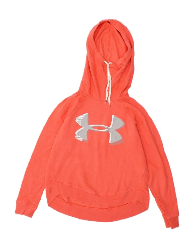 UNDER ARMOUR Womens Graphic Hoodie Jumper UK 10 Small Red Cotton Hoodie with Earth Tones Natural Calm