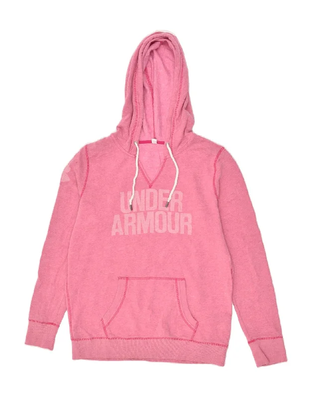 UNDER ARMOUR Womens Graphic Hoodie Jumper UK 12 Medium Pink Cotton Hoodie with Tied Waist Feminine Flattering