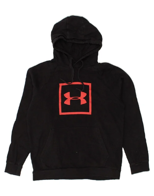 UNDER ARMOUR Womens Graphic Hoodie Jumper UK 14 Medium Black Hoodie with Hidden Zipper Minimalist Clean