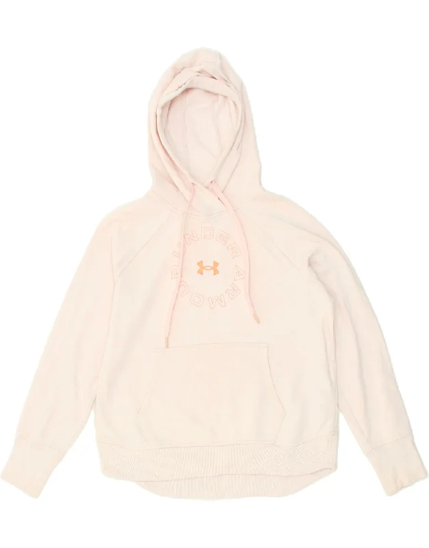 UNDER ARMOUR Womens Graphic Hoodie Jumper UK 14 Medium Pink Cotton Hoodie with Zipper Versatile Modern