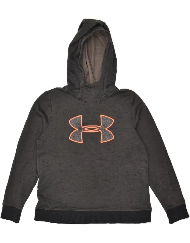 UNDER ARMOUR Womens Graphic Hoodie Jumper UK 16 Large Grey Flecked Oversized Hoodie Comfort Casual