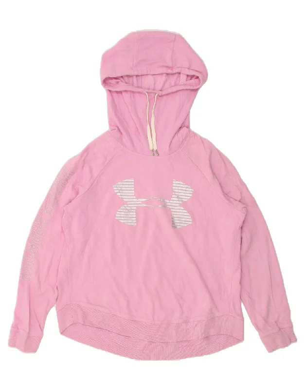 UNDER ARMOUR Womens Graphic Hoodie Jumper UK 16 Large Pink Cotton Hoodie with Half-Zip Sporty Casual