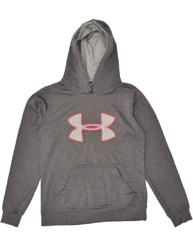 UNDER ARMOUR Womens Graphic Hoodie Jumper UK 6 XS Grey Polyester Hoodie Jacket Zipper Layering