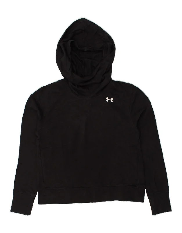 UNDER ARMOUR Womens Hoodie Jumper UK 10 Small Black Cotton Hoodie Sweatshirt Pullover