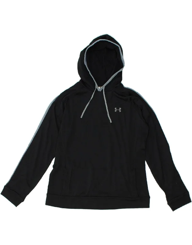 UNDER ARMOUR Womens Hoodie Jumper UK 16 Large Black Polyester Hoodie with Stripes Bold Sporty