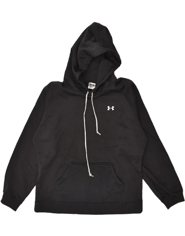 UNDER ARMOUR Womens Hoodie Jumper UK 16 Large Black Polyester Hoodie with Hem Embroidery Detailed Premium