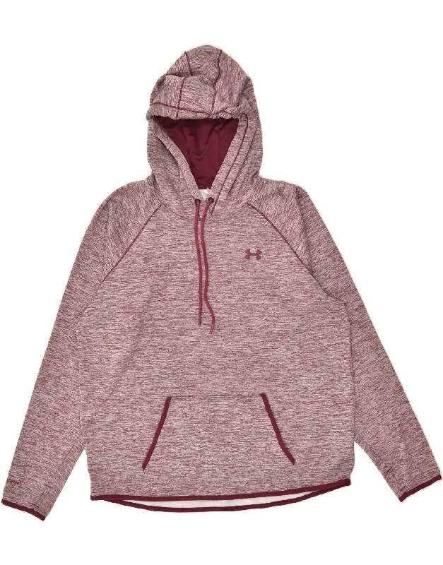 UNDER ARMOUR Womens Hoodie Jumper UK 18 XL Burgundy Pinstripe Polyester Hoodie with Side Slits Relaxed Casual