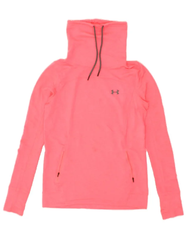 UNDER ARMOUR Womens Roll Neck Sweatshirt Jumper UK 10 Small Pink Polyester Hoodie with Zipper Versatile Modern