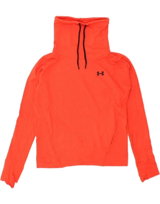 UNDER ARMOUR Womens Roll Neck Sweatshirt Jumper UK 10 Small Red Hoodie with Turtle Neck Cozy Winter