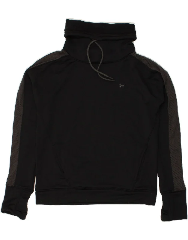 UNDER ARMOUR Womens Roll Neck Sweatshirt Jumper UK 6 XS Black Colourblock Hoodie with Drawstring Waist Adjustable Fitted