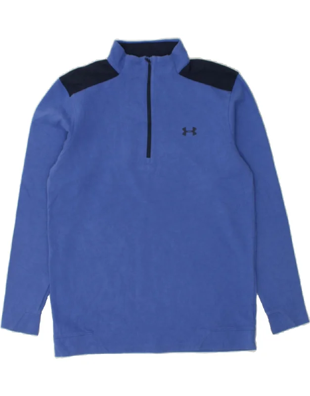 UNDER ARMOUR Womens Zip Neck Sweatshirt Jumper UK 14 Medium Blue Hoodie with Hem Contrast Bold Stylish