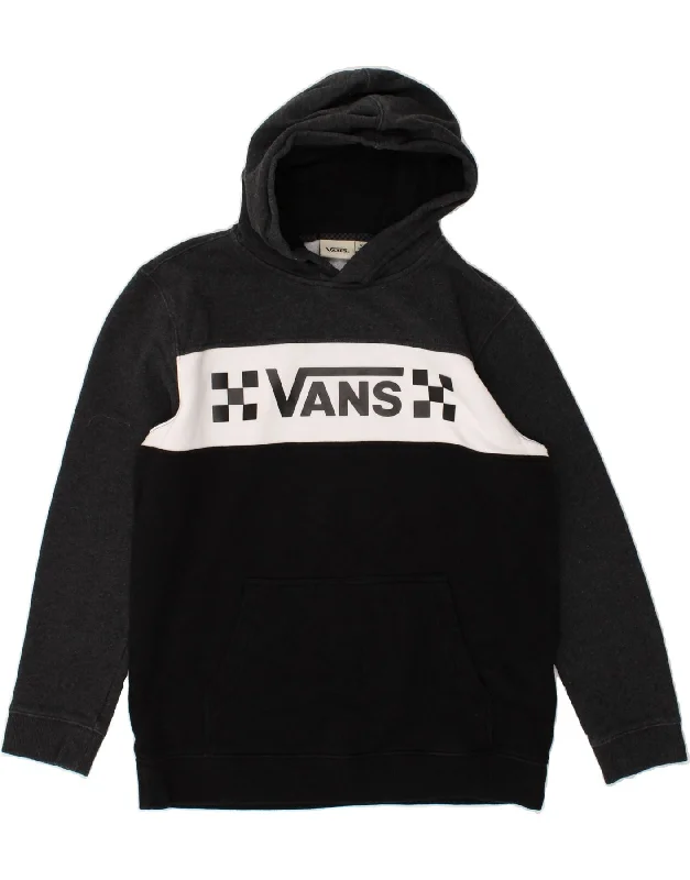 VANS Womens Graphic Hoodie Jumper UK 18 XL Black Colourblock Cotton Hoodie with Batwing Sleeves Loose Dramatic