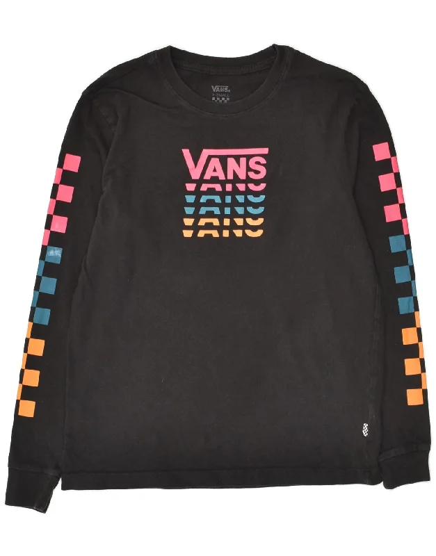 VANS Womens Graphic Sweatshirt Jumper UK 6 XS Black Hoodie with Color Block Contrast Stylish