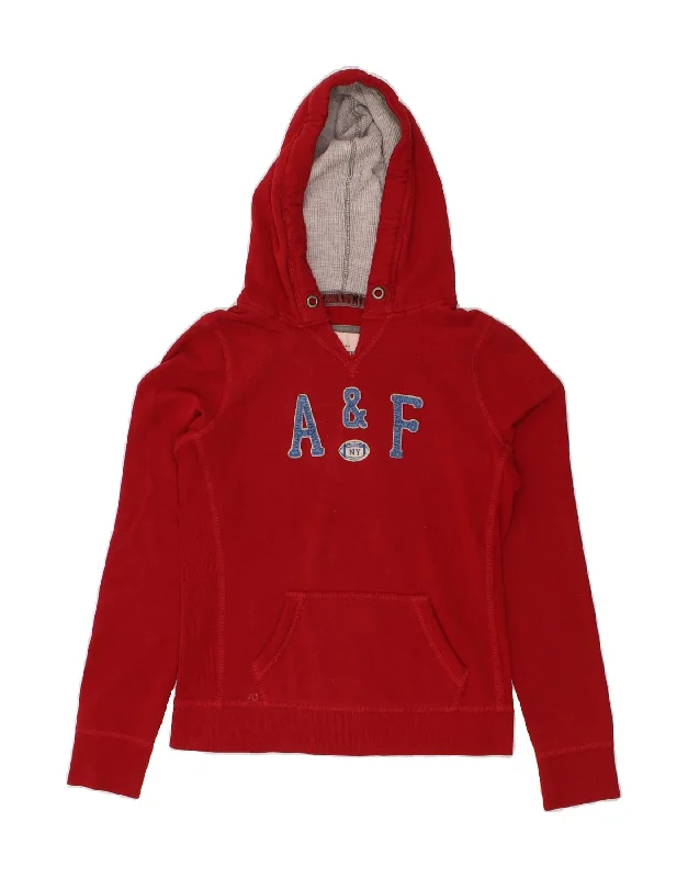 ABERCROMBIE & FITCH Womens Graphic Hoodie Jumper UK 14 Medium Red Cotton Hoodie with Double Zipper Versatile Adjustable