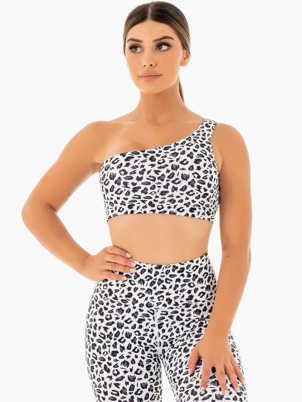 Adapt One Shoulder Sports Bra - Snow Leopard Feminine Lace Bra