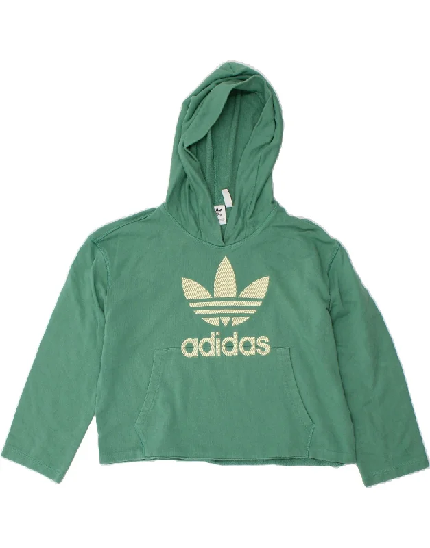 ADIDAS Womens Crop Graphic Hoodie Jumper UK  4 XS Green Cotton Hoodie with Zipper Versatile Modern