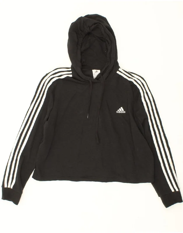 ADIDAS Womens Crop Hoodie Jumper UK 20/22 XL Black Hoodie with V-Neck Classic Versatile