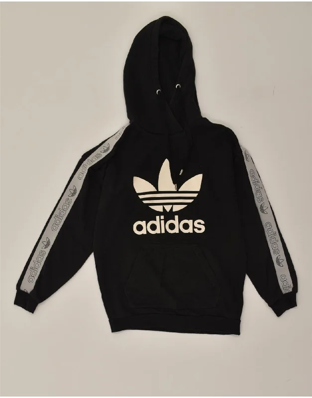 ADIDAS Womens Graphic Hoodie Jumper UK 10 Small  Black Cotton Hoodie with Oversized Fit Loose Comfortable