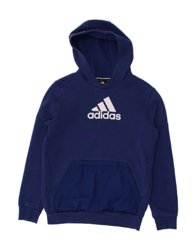 ADIDAS Womens Graphic Hoodie Jumper UK 10 Small Navy Blue Cotton Oversized Hoodie Comfort Casual