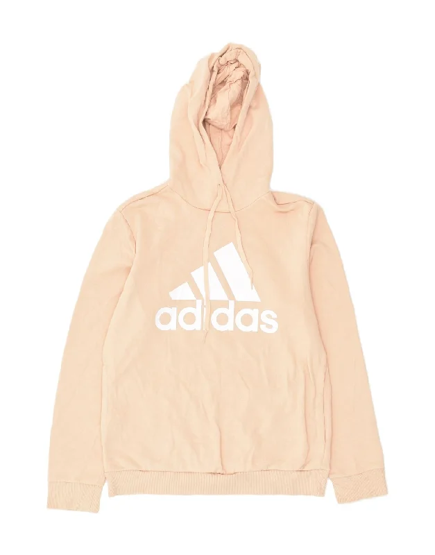 ADIDAS Womens Graphic Hoodie Jumper UK 12/14 Medium Beige Cotton Hoodie Jacket Zipper Layering