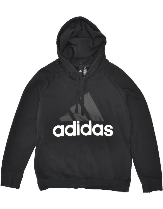 ADIDAS Womens Graphic Hoodie Jumper UK 16/18 Large Black Cotton Hoodie with V-Neck Classic Versatile