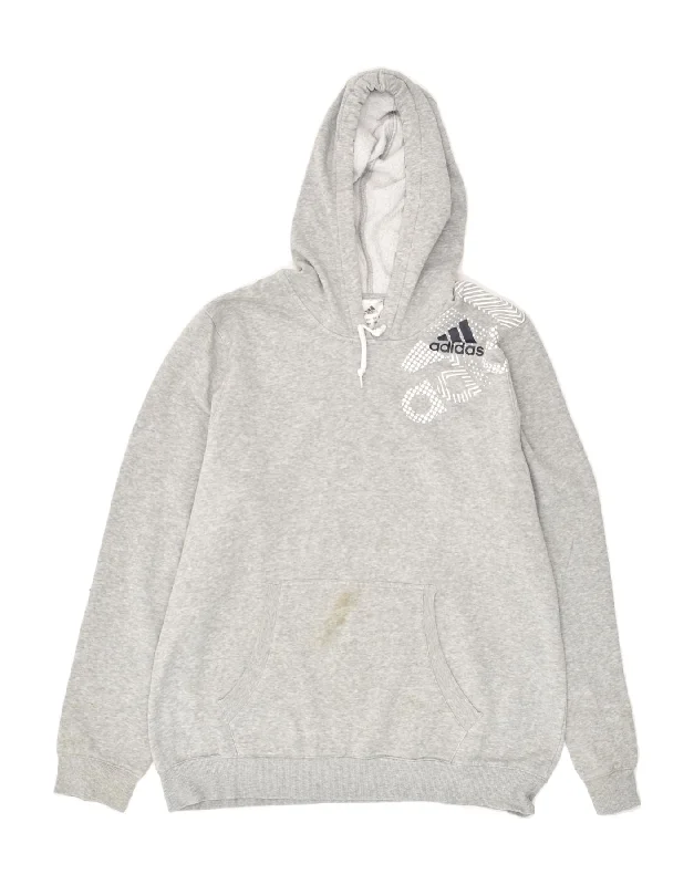 ADIDAS Womens Graphic Hoodie Jumper UK 22 3XL Grey Cotton Zip Hoodie Drawstring Kangaroo Pocket