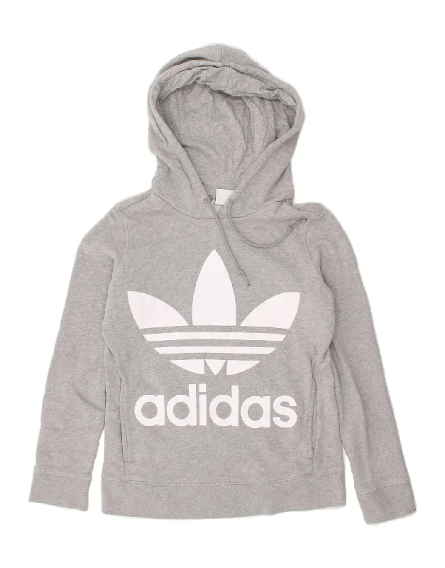 ADIDAS Womens Graphic Hoodie Jumper UK 4 XS Grey Cotton Hoodie with Oversized Fit Loose Comfortable