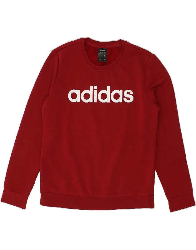 ADIDAS Womens Graphic Sweatshirt Jumper UK 12/14 Medium Red Hoodie with Snap Buttons Easy Quick