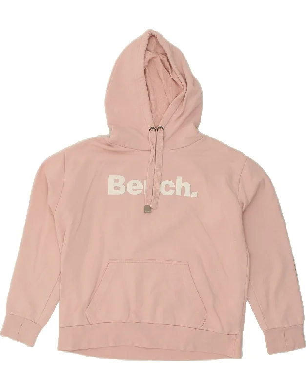 BENCH Womens Graphic Hoodie Jumper UK 6 Large Pink Cotton Hoodie with Crew Neck Simple Timeless