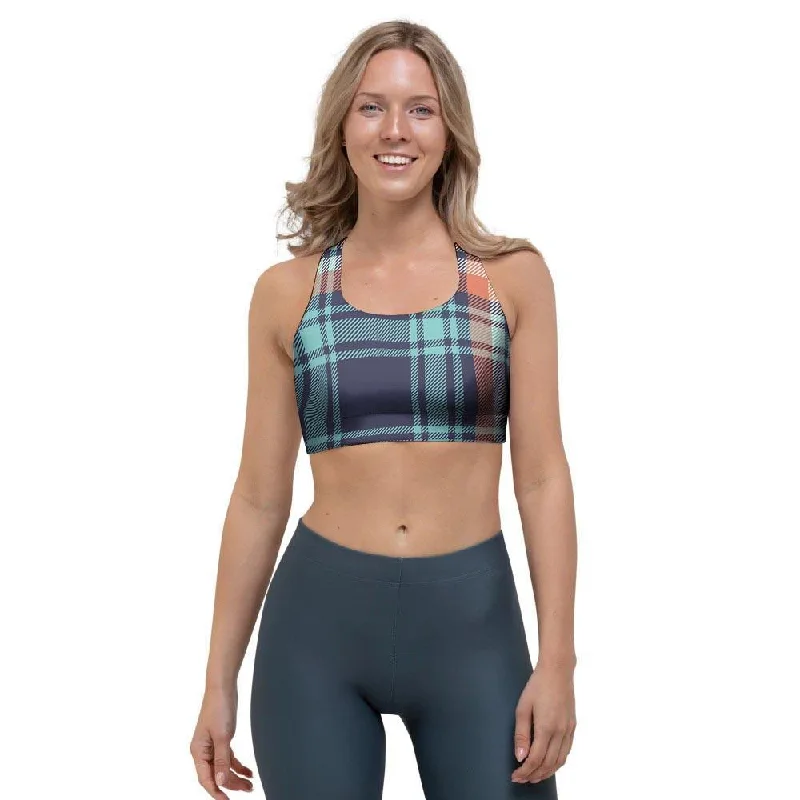 Blue Plaid Tartan Scottish Print Sports Bra Classic Wire-Free Bra