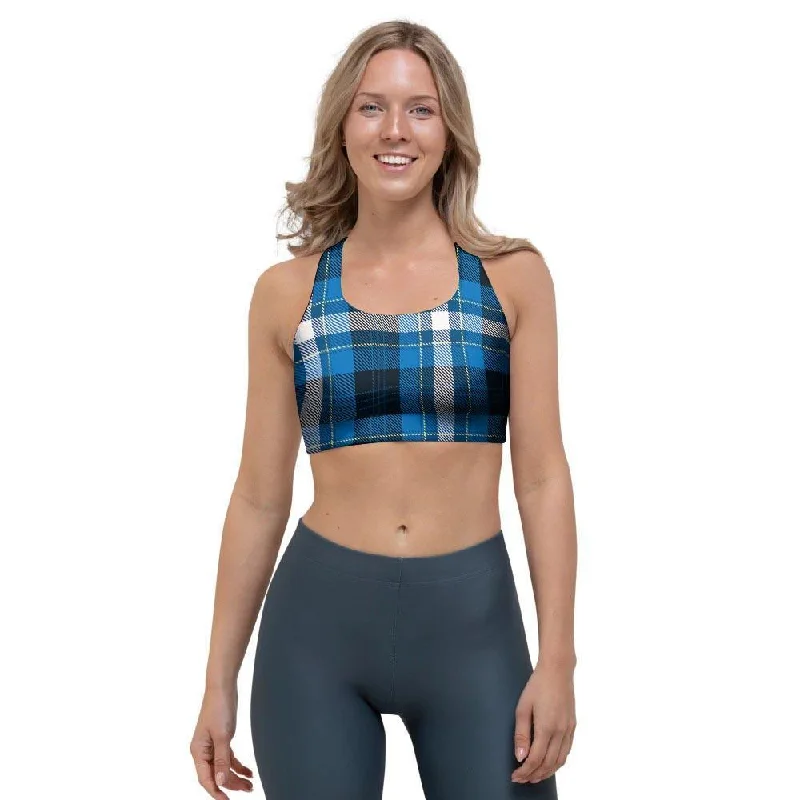 Blue Plaid Tartan Scottish Sports Bra Seamless Fit Bra