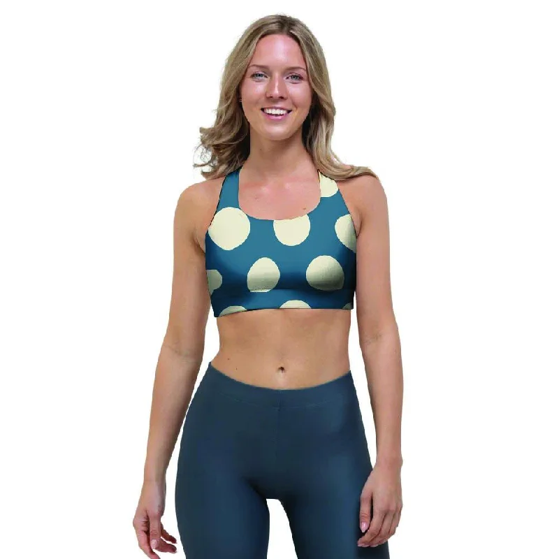 Blue Polka Dot Sports Bra Soft Mesh Bralette