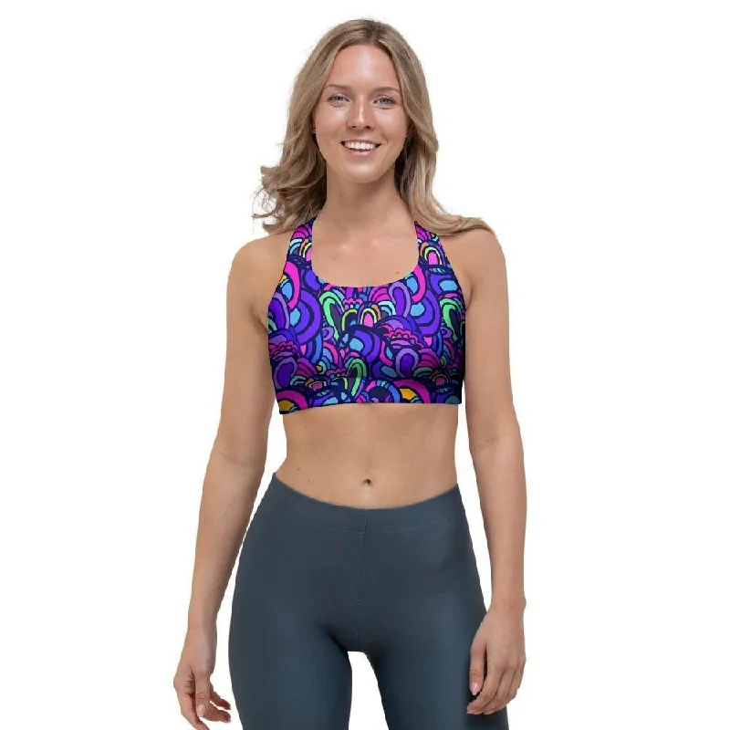 Blue Psychedelic Sports Bra Contour Bra Style