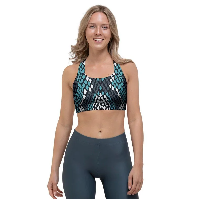 Blue Snakeskin Sports Bra Seamless Sports Bra