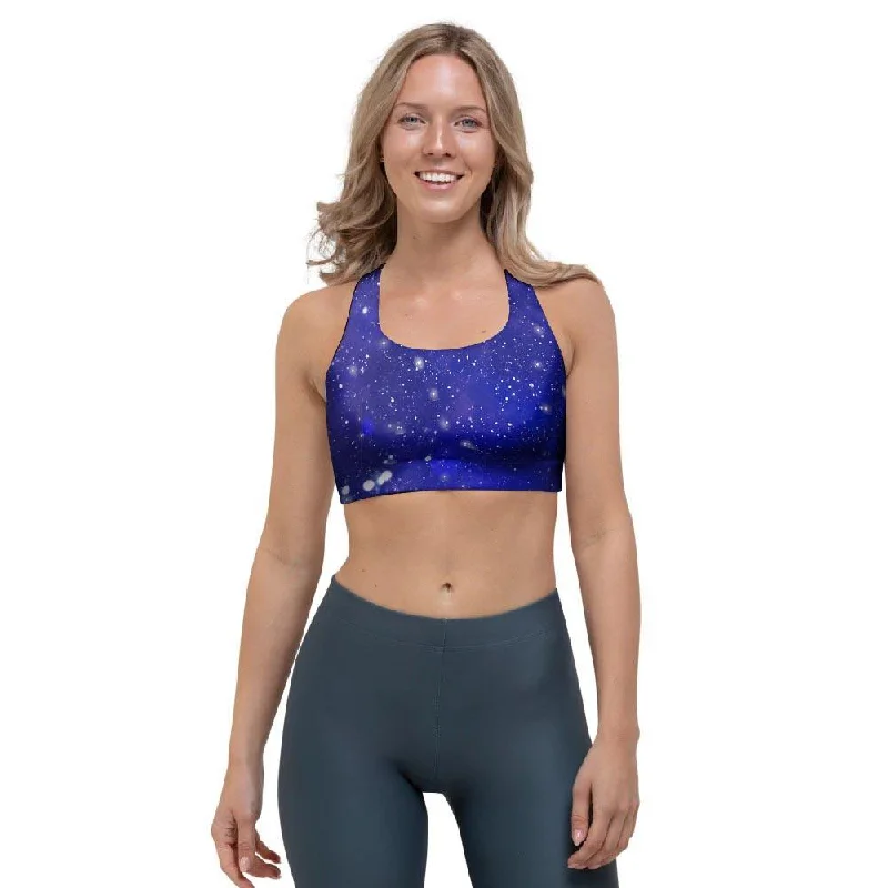 Blue Stardust Space Galaxy Sports Bra Comfortable Active Bra